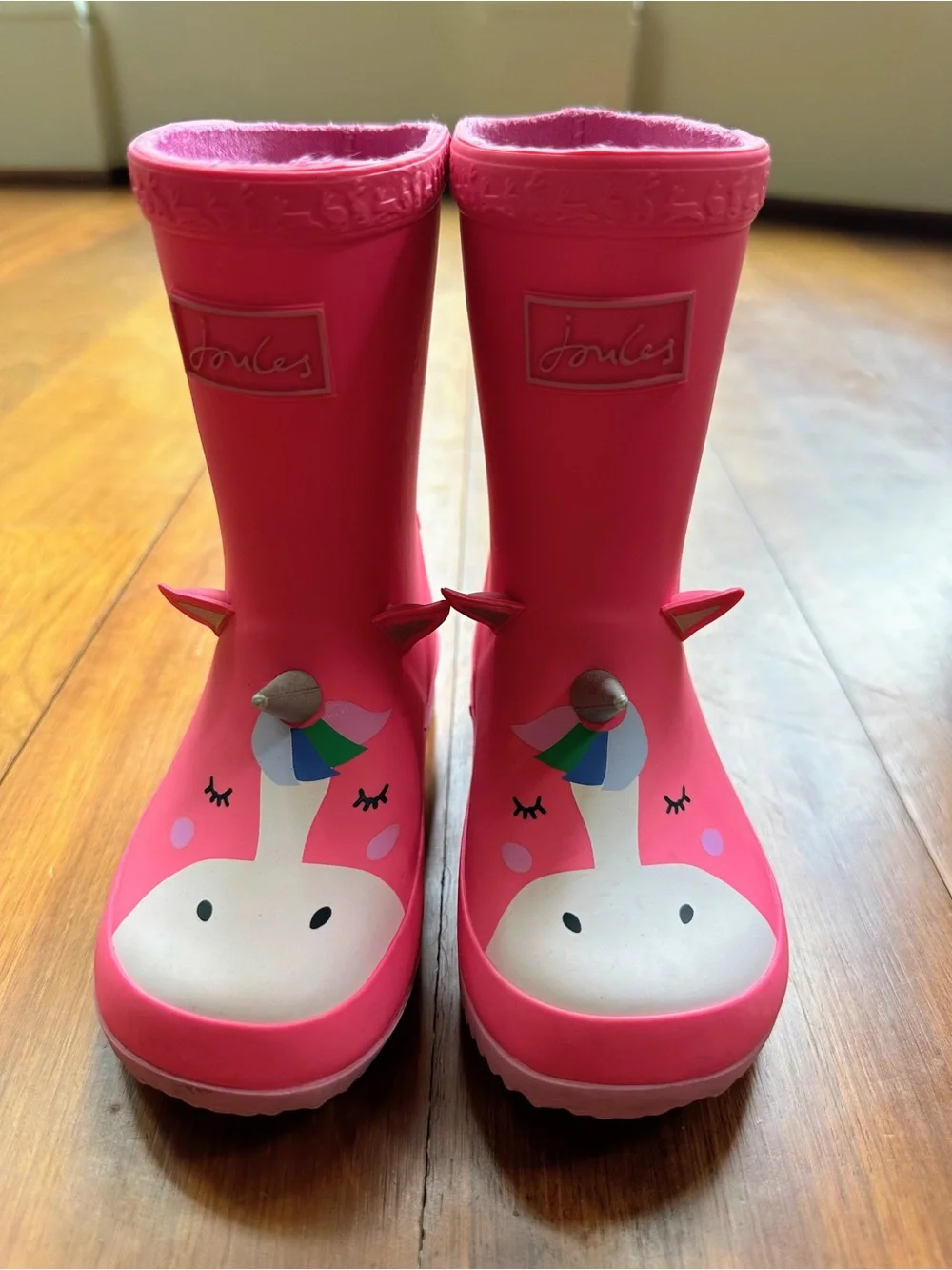 Joules Kids’ Unicorn 3D Horn Wellies/Rain Boots, Size 8 Little Kid, Pink
